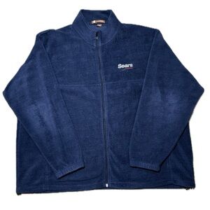 🧥🥾 SEARS Vintage 90s Full-Zip Fleece Jacket‎ Drawstring Hem Navy l Men’s 3XL